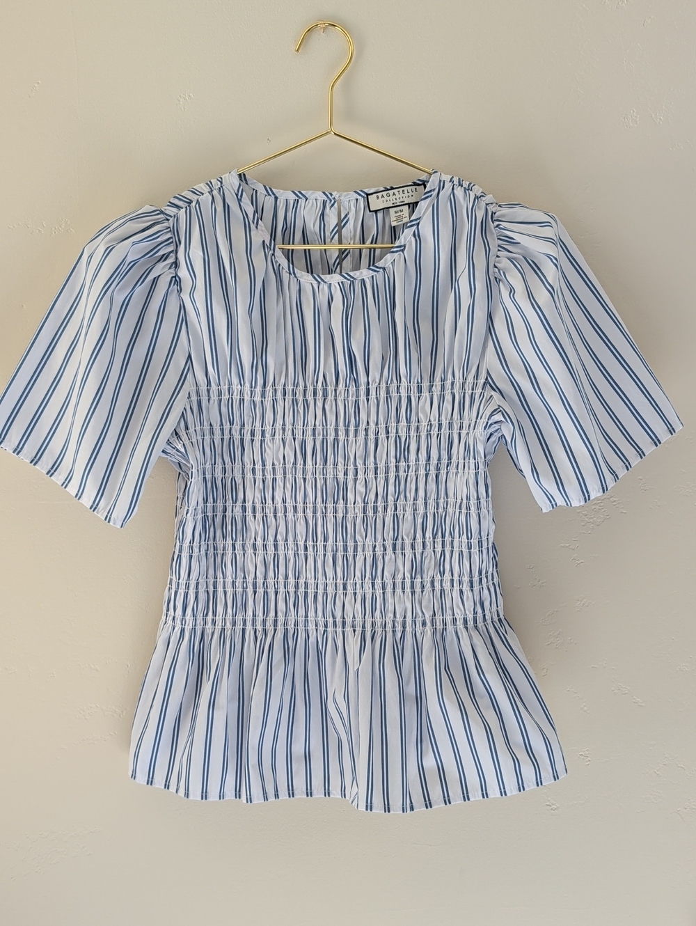 Smocked Blue Stripe Peplum Blouse